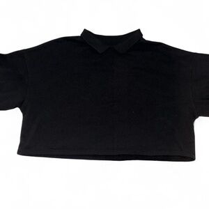 Social Scene Black Long Sleeve Collared Crop Polo Sweatshirt Size M